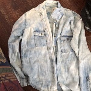Fake denim button up top